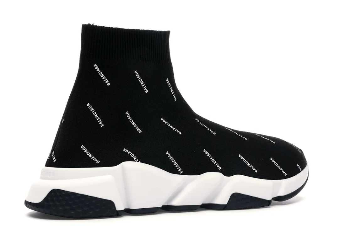 Vue 34 de Balenciaga Speed Trainer Logo Print Black White