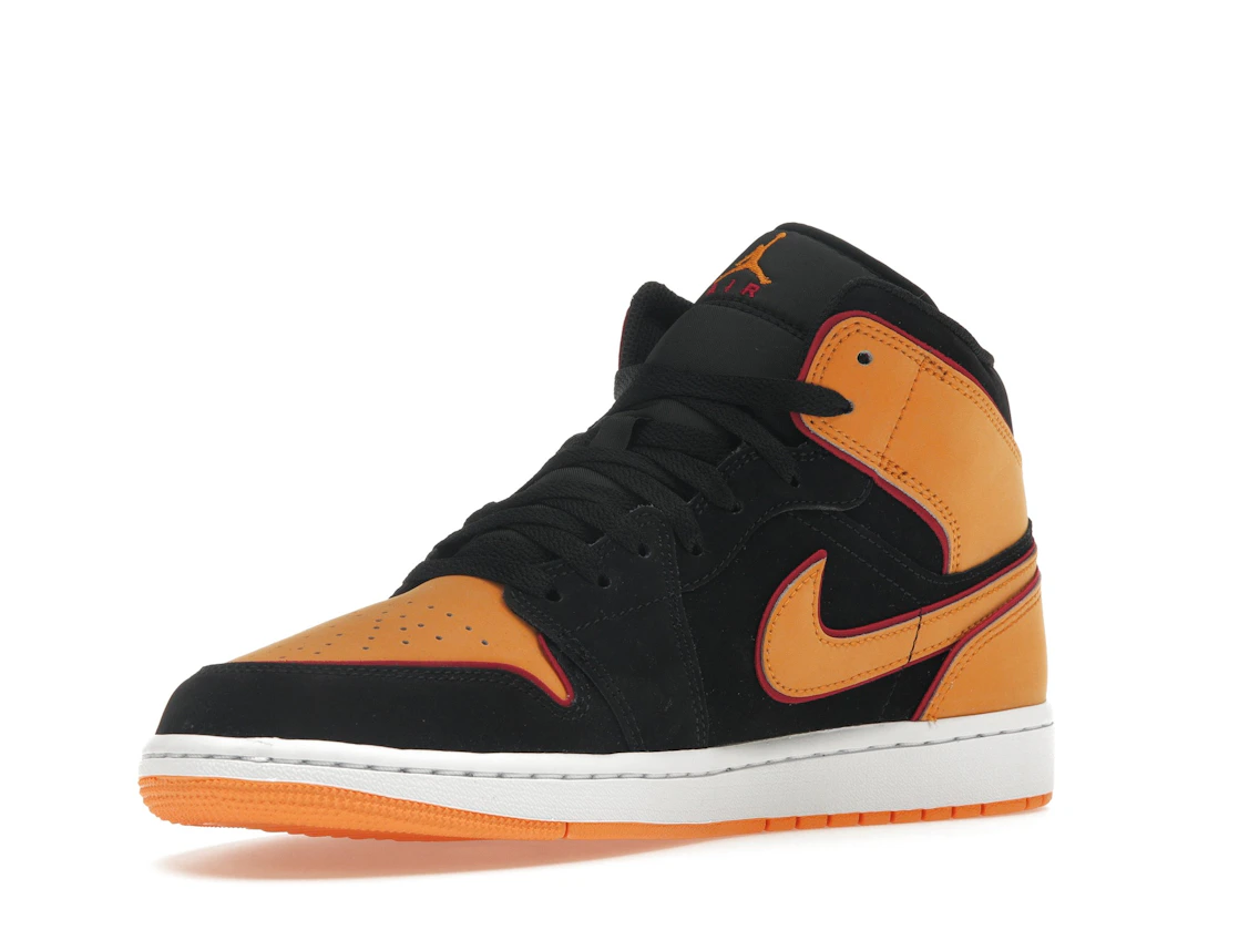 Vue 15 de Jordan 1 Mid Fat Tongue Black Orange