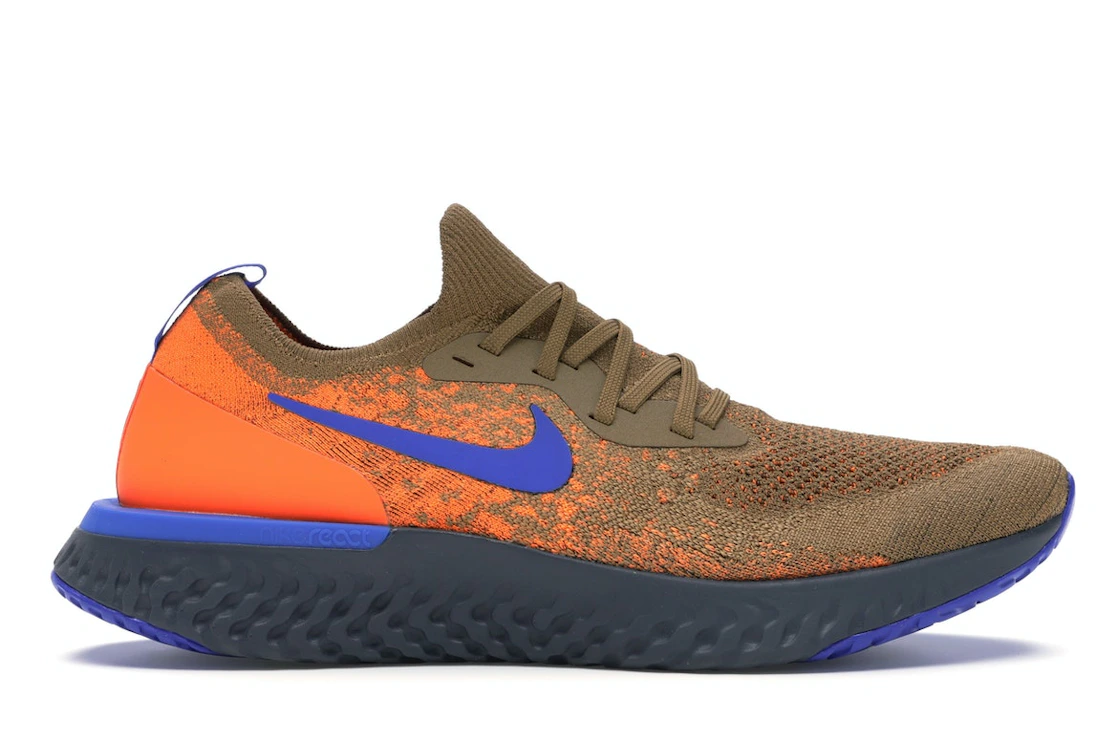 Vue 1 de Nike Epic React Flyknit Golden Beige Racer Blue