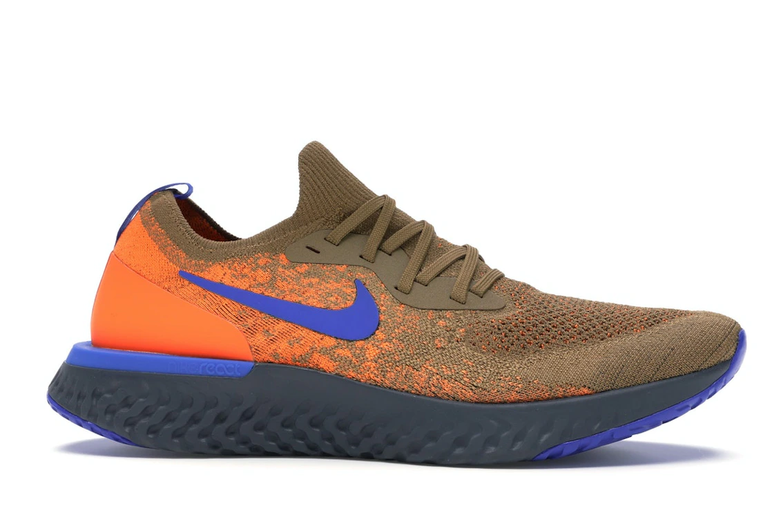 Vue 2 de Nike Epic React Flyknit Golden Beige Racer Blue